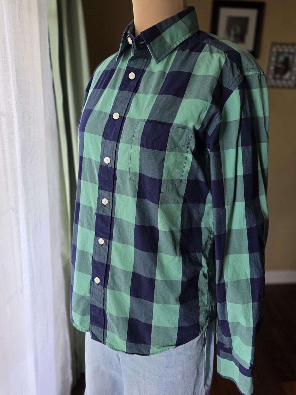 UNTUCKit Men's Small Slim Fit Blue Green Plaid 100% Cotton Button Down Shirt